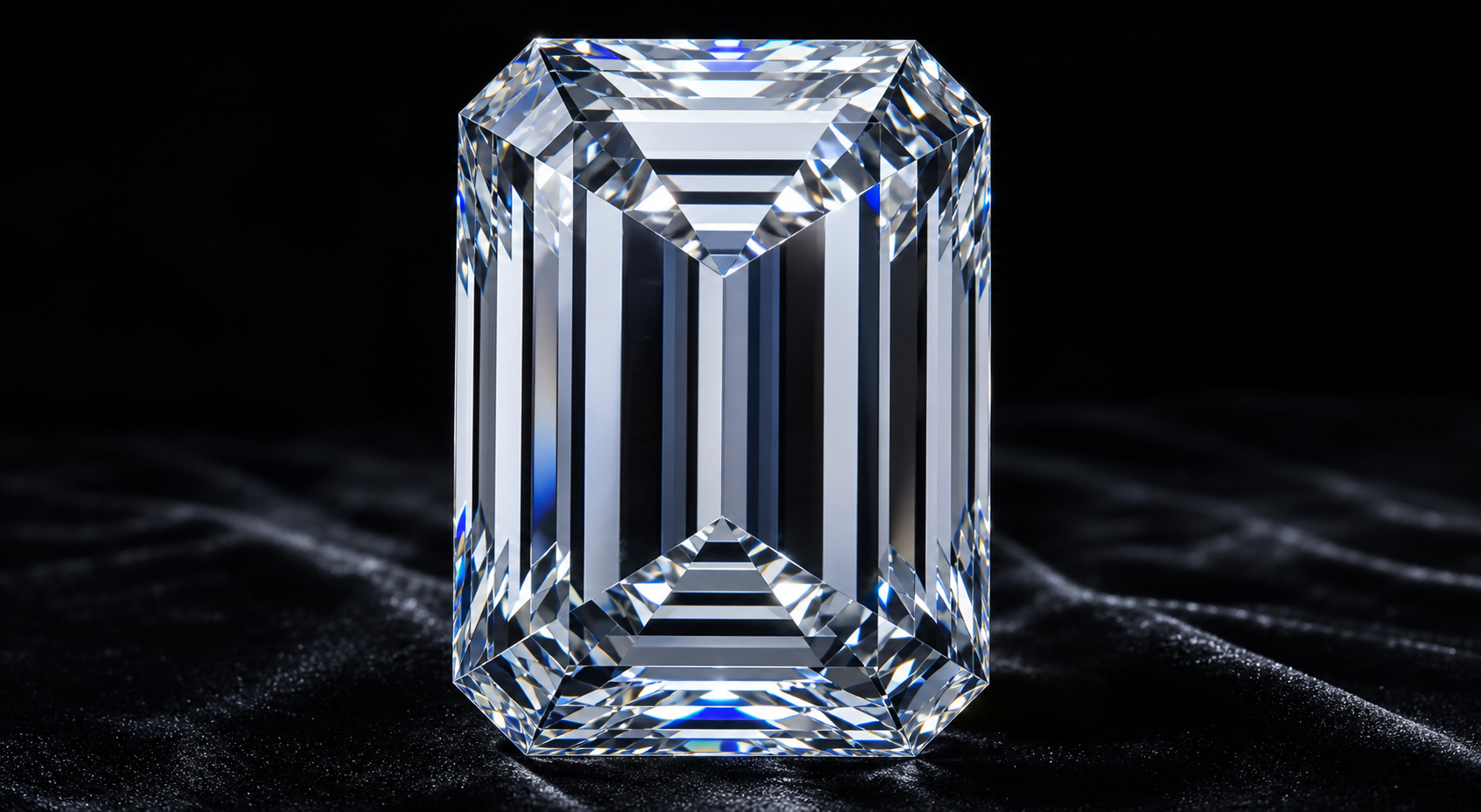 Large cushion-cut diamond on a reflective dark surface
